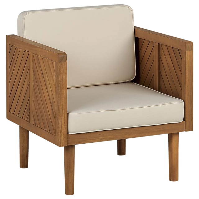 Gartensessel Hellbraun Akazienholz Mit Armlehnen Auflagen Beige Stoff Rustikal Modern Outdoor Terrasse Garten Balkon Möbel Außenbereich
