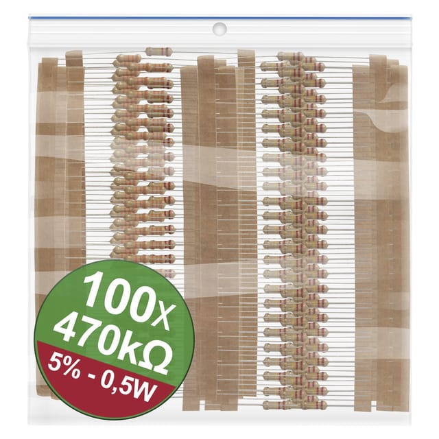 22p125 22p125 Kohleschicht-widerstand Sortiment 470 Kω Axial Bedrahtet 0.5 W 5 % 1 Set - Quadrios