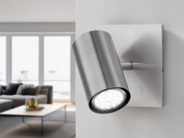Meinewunschleuchte - Led Wandstrahler Silber Matt Mit Schwenkbarem Spot, Breite 12cm