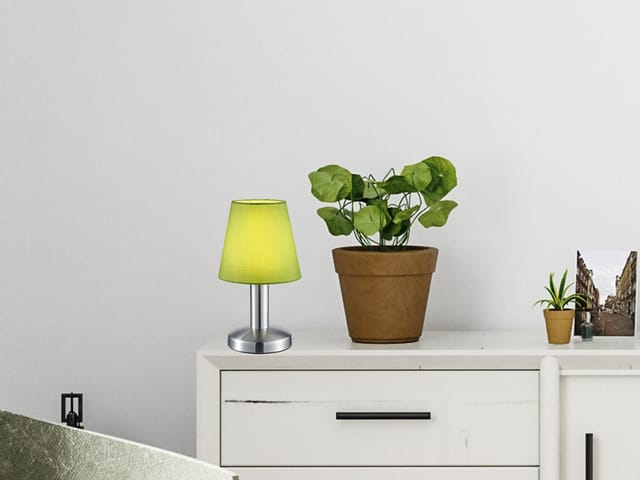 Meinewunschleuchte - Led Tischlampe Mit Stoff Lampenschirm Grün & Touchfunktion Dimmbar, Höhe 24cm