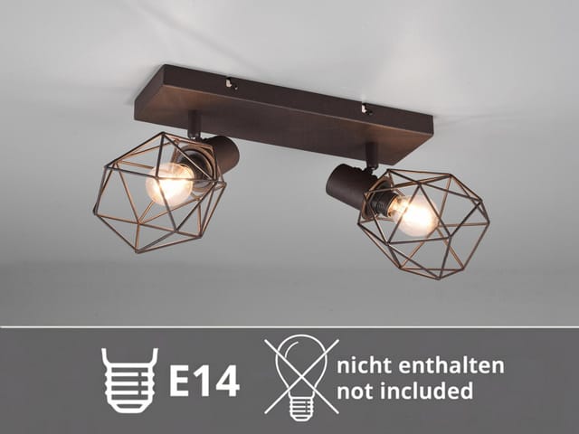 Meinewunschleuchte - Industrial Deckenstrahler Narda 2-flammig Gitter Rost-optik, Breite 30cm