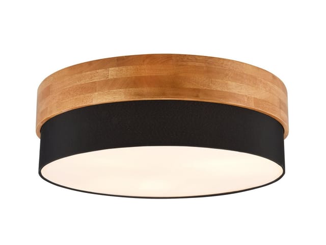 Led Deckenleuchte Holzlampe Mit Stoffschirm Schwarz, Ø 50cm