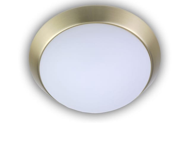 Led-deckenleuchte Rund, Opalglas Matt, Dekorring Messing Matt, Ø 25cm