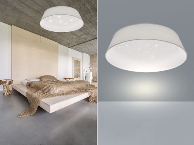 Meinewunschleuchte - Led Deckenleuchte Mit Sternenhimmel Und Stofflampenschirm In Weiß, Ø 45cm