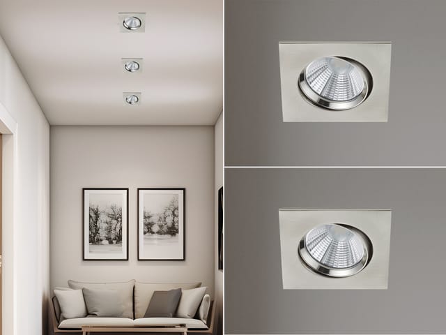 Meinewunschleuchte - Led Einbaustrahler 2er Set Eckig Schwenkbar Dimmbar Nickel Matt 5,5w Deckenlampe