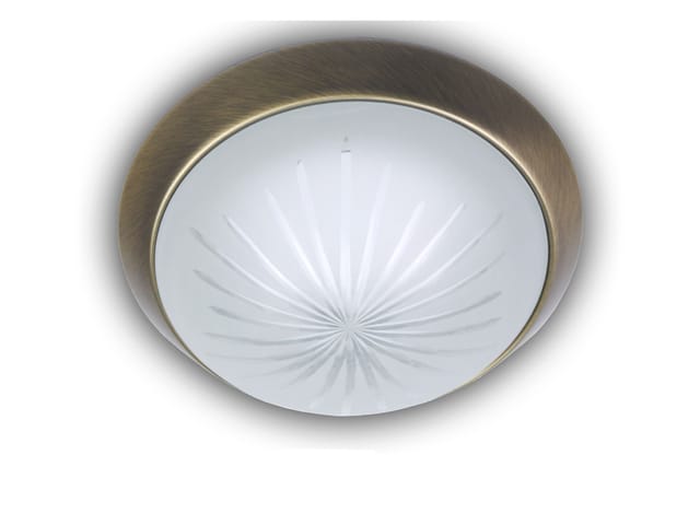 Led-deckenleuchte Rund, Schliffglas Satiniert, Dekorring Altmessing, Ø 25cm