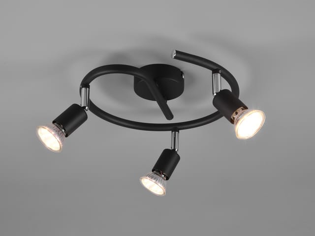 Led Deckenstrahler Rondell 3-flammig Schwarz, Ø 26cm