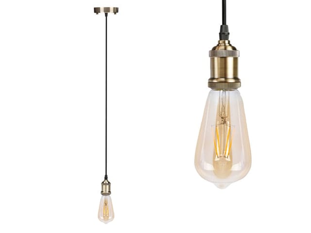 Vellight - Universal Schnurpendel Retro Mit E27 Led, Bronze / Kabel Textil Schwarz, Ø 8,5cm