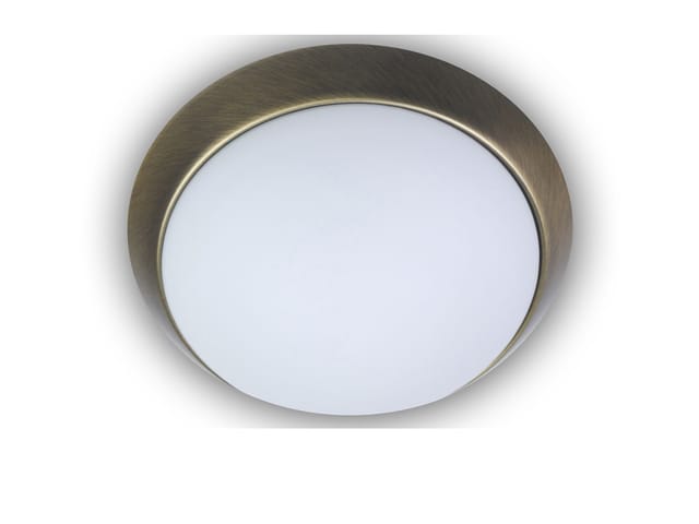 Led Deckenleuchte / Deckenschale, Opalglas Matt, Dekorring Altmessing, Ø 35cm