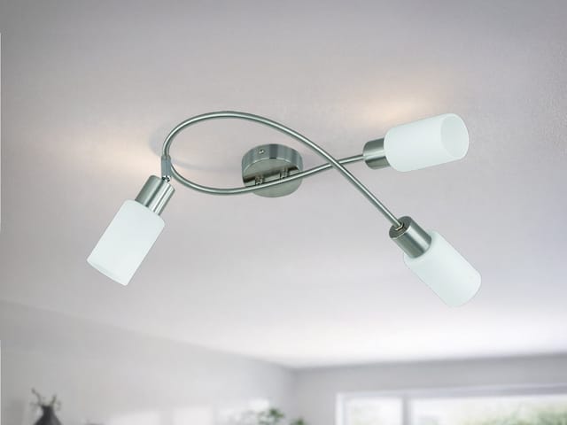 Reality Leuchten - Led Deckenstrahler 3-flammig Silber Opal Glasschirme Weiß, Breite 45cm