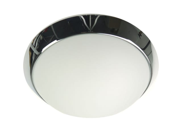 Led Deckenleuchte / Deckenschale Rund, Opalglas Matt, Dekorring Chrom, Ø 35cm