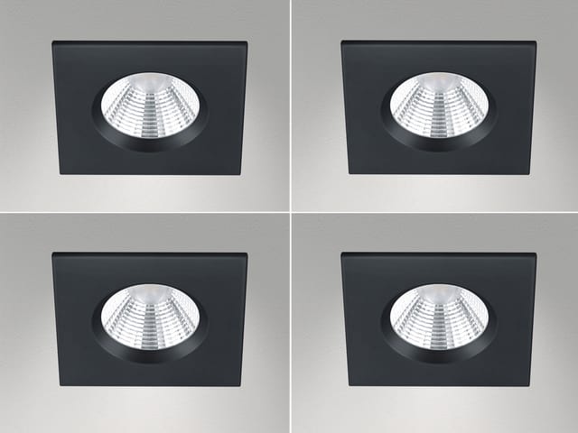 4er Set Ip65 Led Deckeneinbaustrahler Schwarz Eckig, Dimmbar, 8,5cm
