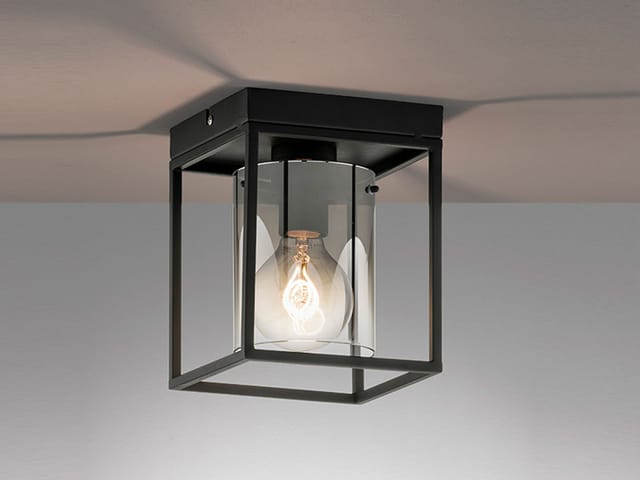 Meinewunschleuchte - Deckenlampe 1-flammig Schwarz Mit Rauchglas & Led Dimmbar, Quadrat 16cm