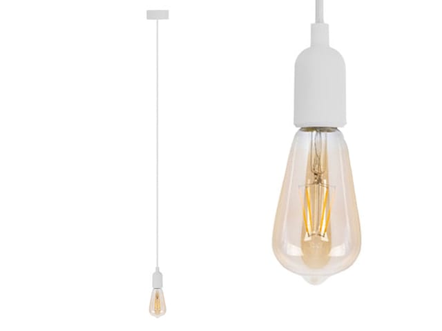Vellight - Schnurpendel Hängeleuchte Textil Weiß Mit E27 Filament Led, Ø 8,5cm