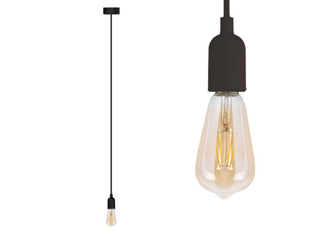 Vellight - Universal Schnurpendel Textil Schwarz Mit E27 Filament Led, Ø 8,5cm