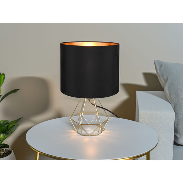 Meinewunschleuchte - Tischlampe Laurea Mit Gitterkorpus Und Stoffschirm Schwarz Gold, Höhe 38cm