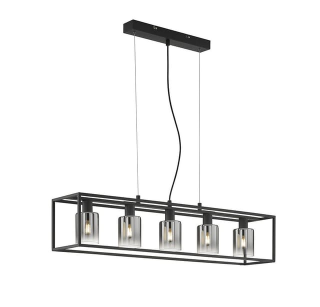 Pendelleuchte Iska 5-flammig Schwarz Mit Rauchglas, Breite 95cm