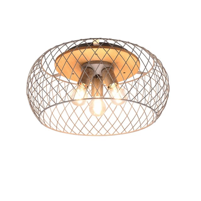 Deckenleuchte Metall Deckenlampe Silber Holzlampe Rund Esszimmer Käfig Lampe Beleuchtung In Gitterform, Fassung 3x E27, Dxh 50x28 Cm