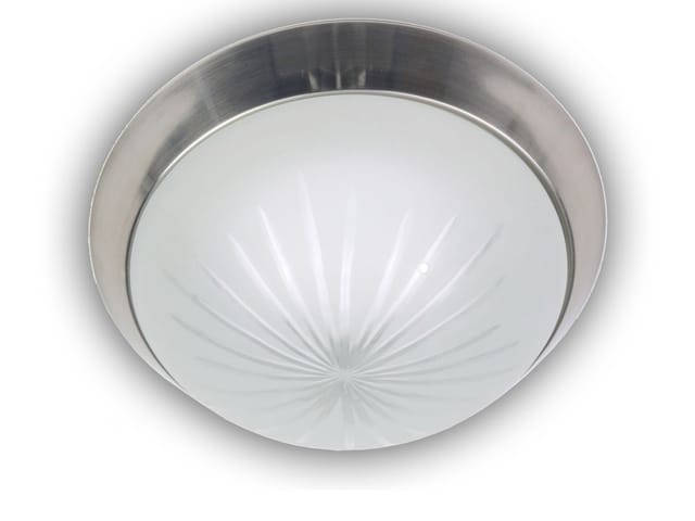 Led-deckenleuchte Rund, Schliffglas Satiniert, Dekorring Nickel Matt, Ø 35cm