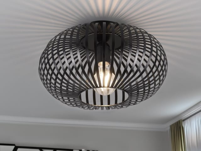 Led Deckenleuchte Gitter Lampenschirm Metall In Schwarz, Ø 30cm