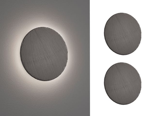 2er Set Flache Led Innen Wandleuchten Aus Naturschiefer, Ø 20cm