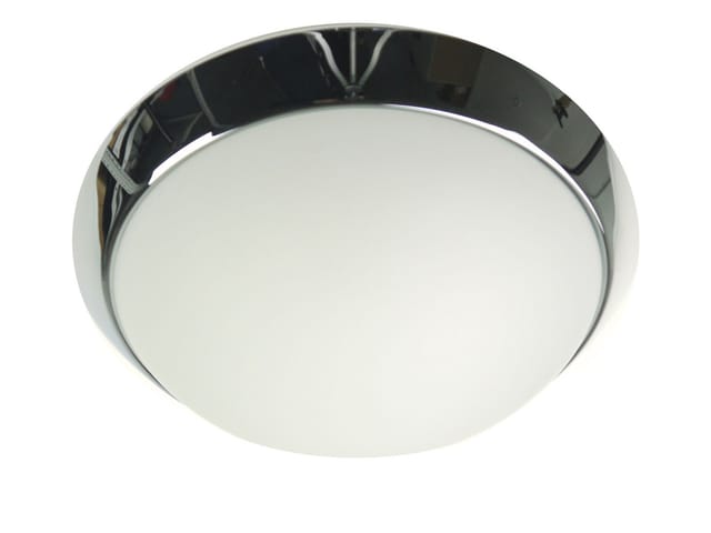 Led Deckenleuchte / Deckenschale Rund, Opalglas Matt, Dekorring Chrom, Ø 40cm