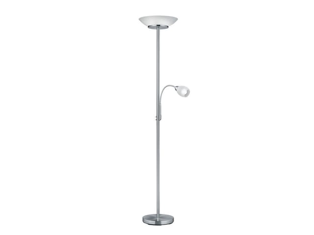 Meinewunschleuchte - Led Deckenfluter Mit Flexarm Leselampe, Silber & Glasschirme Weiß, H: 180cm