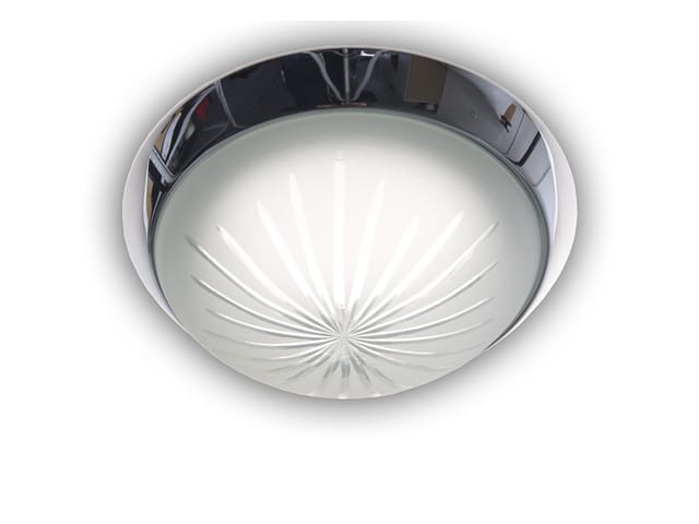 Led-deckenleuchte Rund, Schliffglas Satiniert, Dekorring Chrom, Ø 25cm