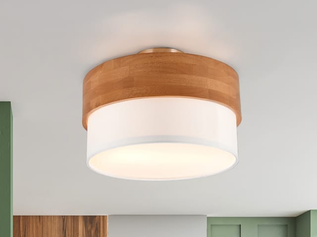 Trio Leuchten - Deckenleuchte Seasons Holzlampe Mit Stoffschirm Weiß, Ø 30cm