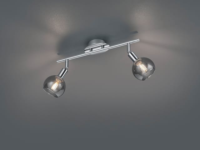 Reality Leuchten - Led Deckenstrahler 2-flammig Dimmbar, Chrom Mit Rauchglas, Breite 40cm