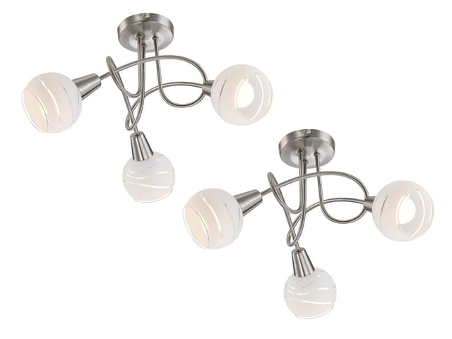 2er Set Led Deckenlampen 3-flammig, Glasschirme Satiniert, Ø 39cm