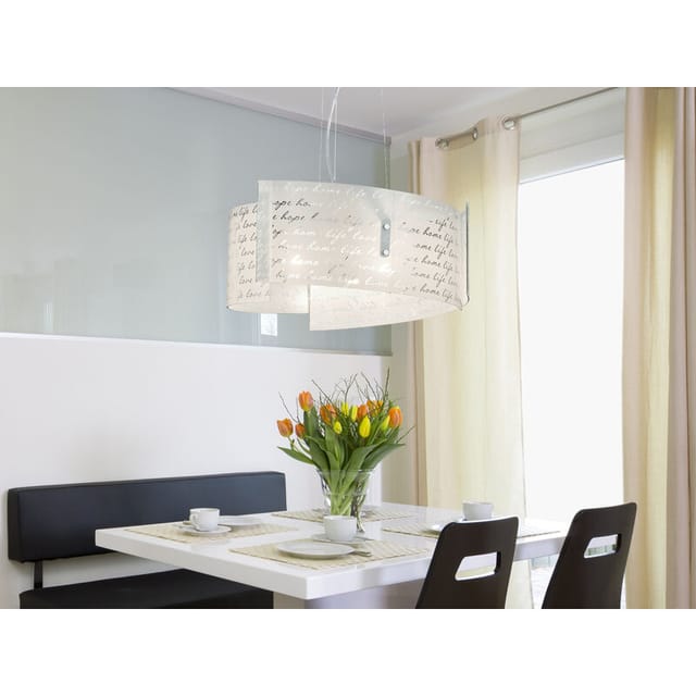Led Pendelleuchte Glas Lampenschirm Mit Schrift Dekor, Ø 50cm
