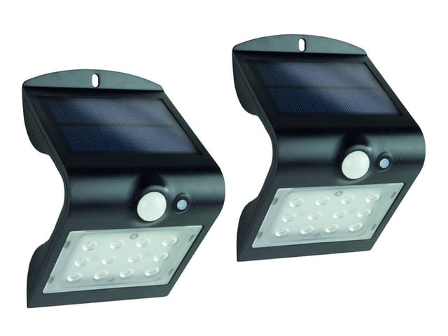 Rev - Led Solar Wandleuchten 2er Set Außenleuchte Hausbeleuchtung Schwarz 14,5x9,6cm