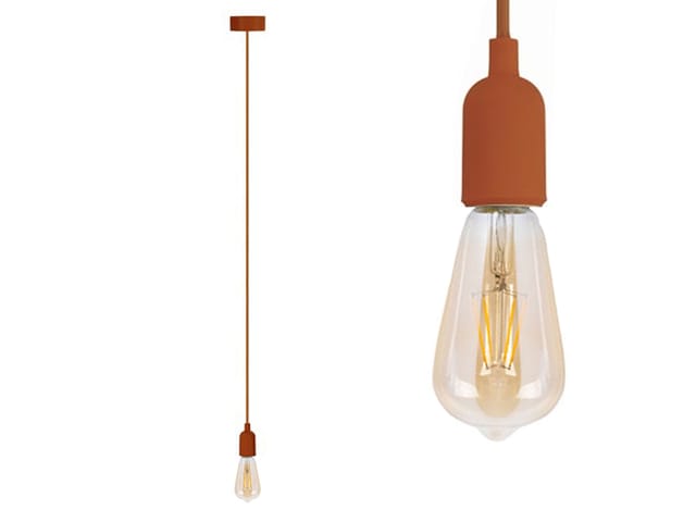Vellight - Universal Schnurpendel Textil Braun Mit E27 Filament Led, Ø 8,5cm