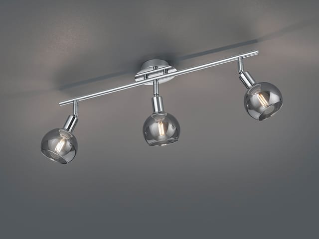 Led Deckenstrahler 3-flammig Dimmbar, Chrom Mit Rauchglas, Breite 58cm