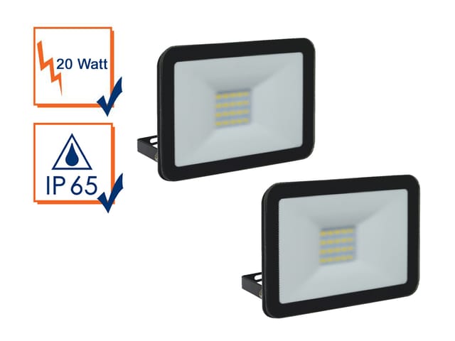 20 Watt Led Strahler Alu, 2er Set 5000 Kelvin Neutralweiß, Ip65, 12x16cm