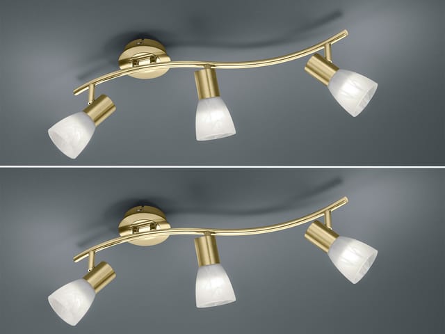 2er Set Led Deckenstrahler Messing 3-flammig Mit Glasschirmen, Breite 55cm
