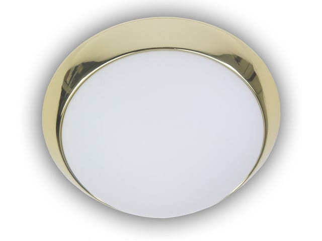 Led Deckenleuchte Deckenschale Opalglas Matt, Dekorring Messing Poliert, Ø 45cm
