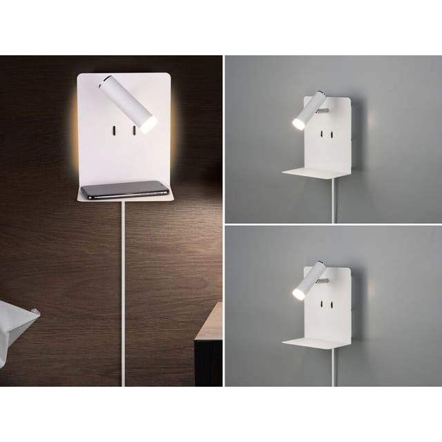 Trio Leuchten - 2er Set Led Wandspots Weiß Mit Schalter, Stecker, Usb Ladefunktion, Breite 16cm
