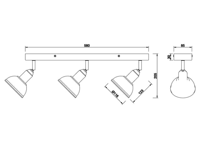 Led Holzbalken Deckenstrahler Silber Antik 3-flammig, Breite 58cm