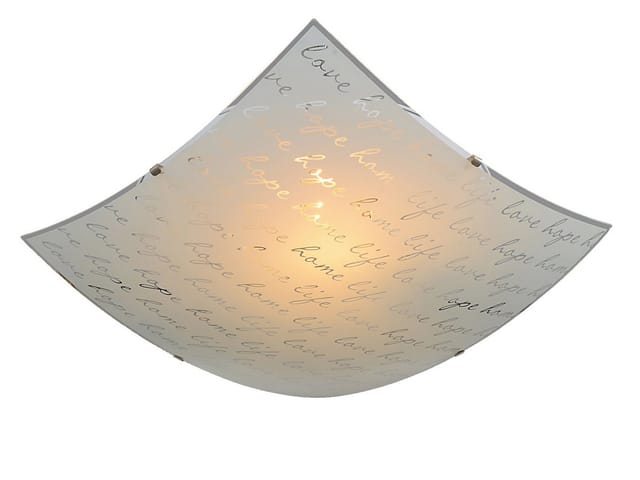 Led Deckenleuchte Mit Glasschirm Weiß & Schriftdekor, Quadrat 40cm