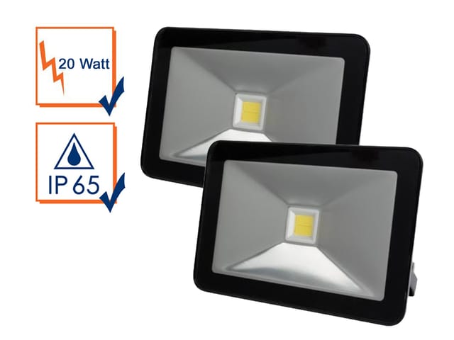Perel - 20 Watt Led Strahler 2er Set, 4000 Kelvin Neutralweiß, Ip65, 13x18cm