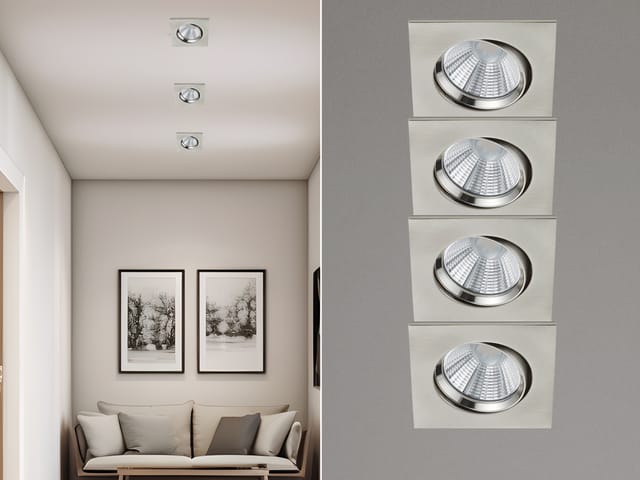 Trio Leuchten - Eckige Led Einbaustrahler Decke Im 4er Set Schwenkbar Dimmbar Nickel Matt 5,5w