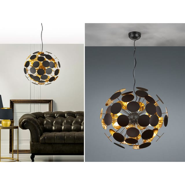 Meinewunschleuchte - Ausgefallene Led Pendelleuchte Lampenschirm Schwarz-gold, Ø 54cm