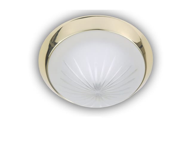 Led-deckenleuchte Rund, Schliffglas Satiniert, Dekorring Messing Poliert, Ø 25cm