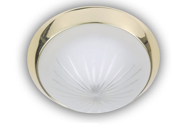 Led-deckenleuchte Rund, Schliffglas Satiniert, Dekorring Messing Poliert, Ø 35cm