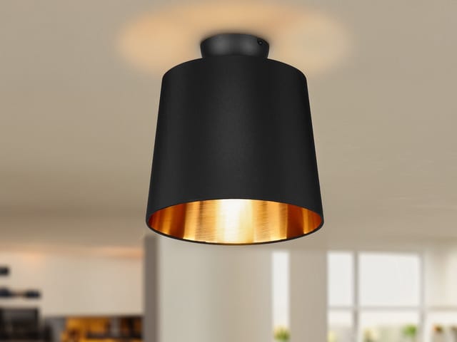 Meinewunschleuchte - Kleine Deckenleuchte Laurea Mit Stoff Lampenschirm Schwarz Gold Ø 30cm