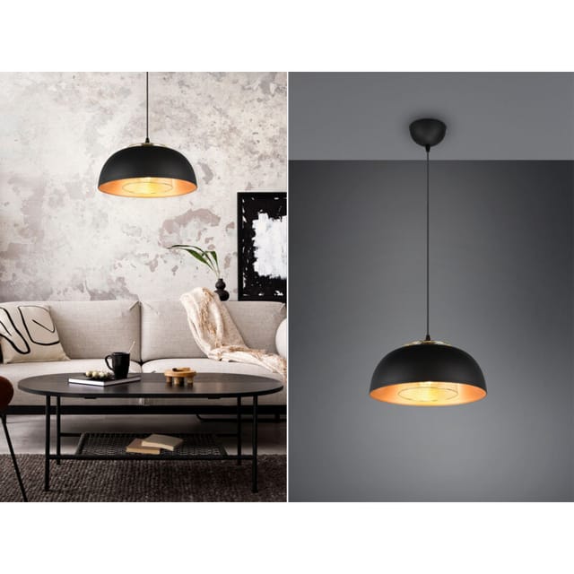 Led Pendelleuchte Metall Schwarz Gold Mit Drahtgeflecht, Ø 35cm