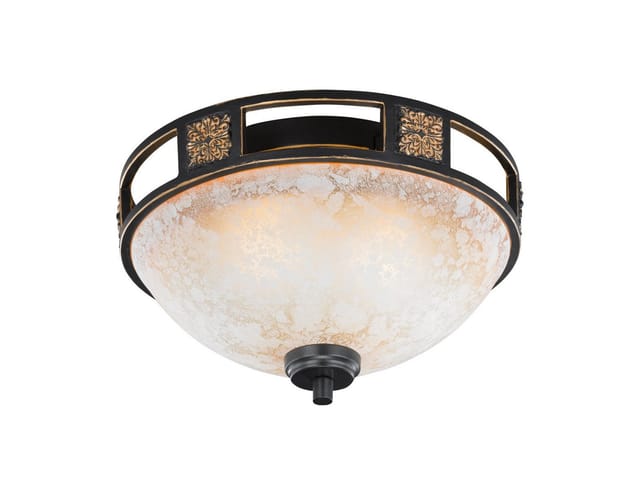 Rustikale Led Deckenleuchte Rostoptik Mit Glasschirm Alabasterfarben Ø 33cm