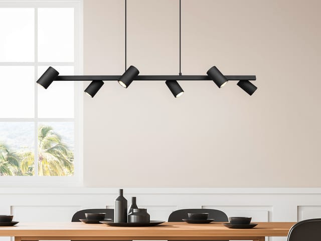 Led Balkenpendelleuchte 6-flammig Lang In Schwarz, Breite 115cm